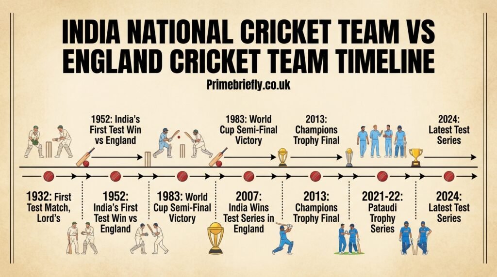 india national cricket team vs england cricket team timeline